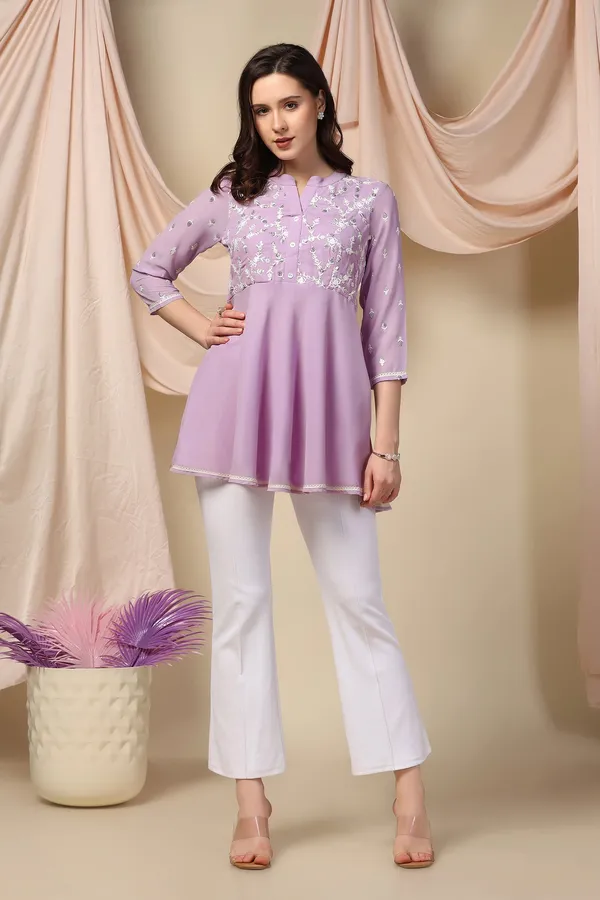 Lavender_Embroidered_Georgette_Tunic_Top_For_Women