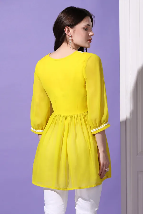 Lemon_Yellow_Embroidered_Georgette_Casual_Tunic_Top_For_Women
