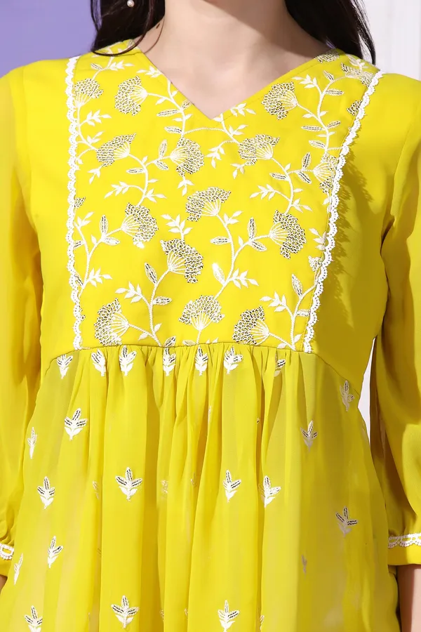 Lemon_Yellow_Embroidered_Georgette_Casual_Tunic_Top_For_Women