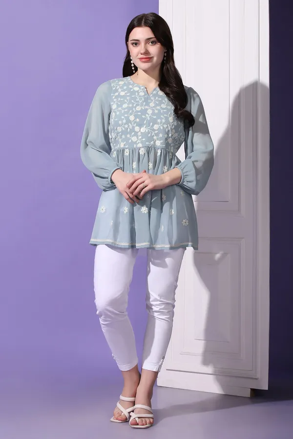 Grey_Embroidered_Georgette_Casual_Tunic_Top_For_Women