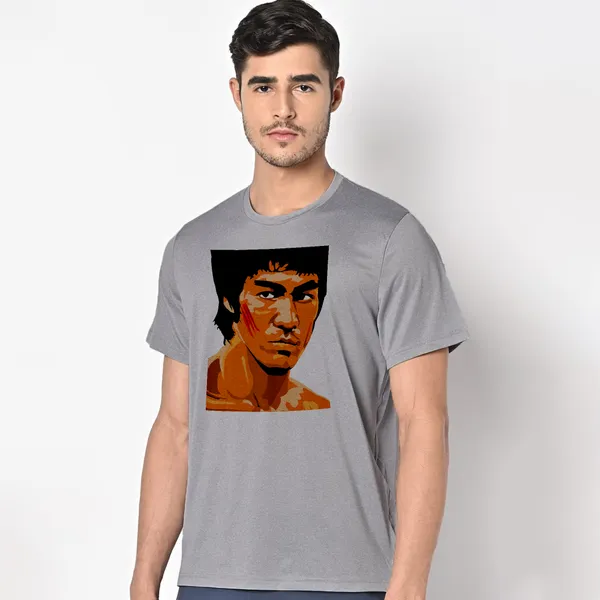 Grey_Bruce_Lee_In_Action_160_GSM_Quick-Dri_T-Shirt_For_Men