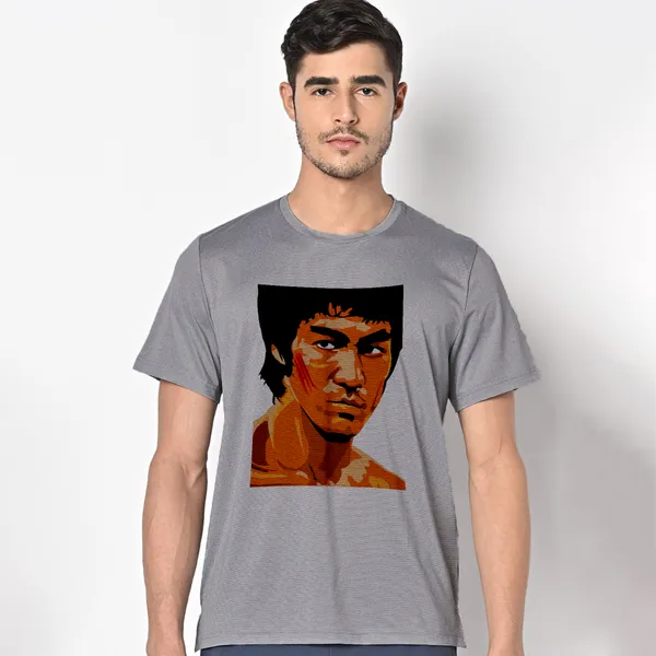 Grey_Bruce_Lee_In_Action_160_GSM_Quick-Dri_T-Shirt_For_Men