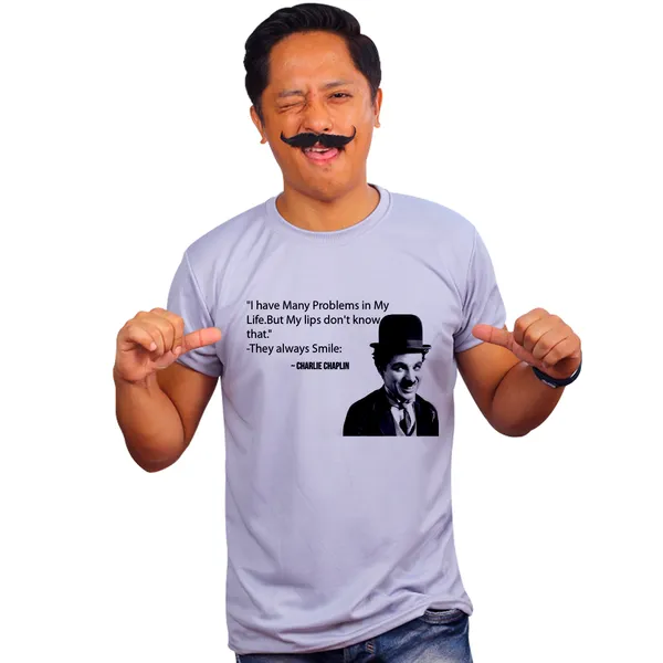 Grey_Charlie_Chaplin_They_Always_Smile_160_GSM_Quick-Dri_T-Shirt_For_Men