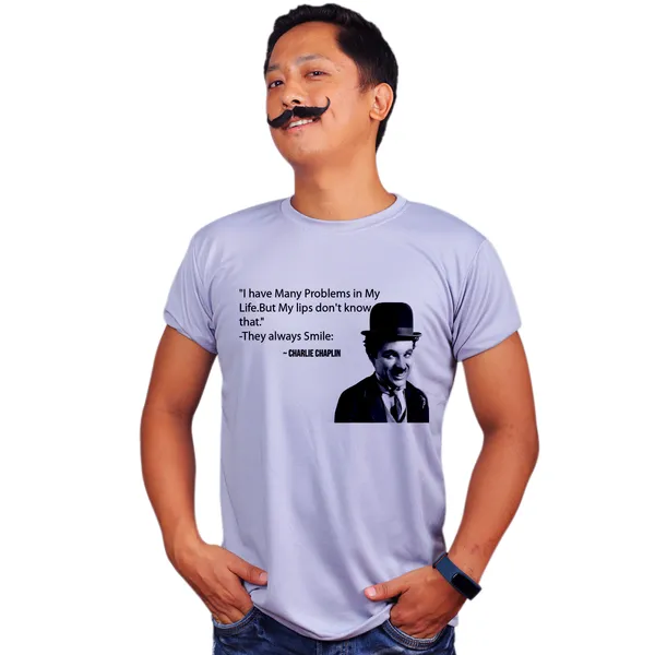 Grey_Charlie_Chaplin_They_Always_Smile_160_GSM_Quick-Dri_T-Shirt_For_Men