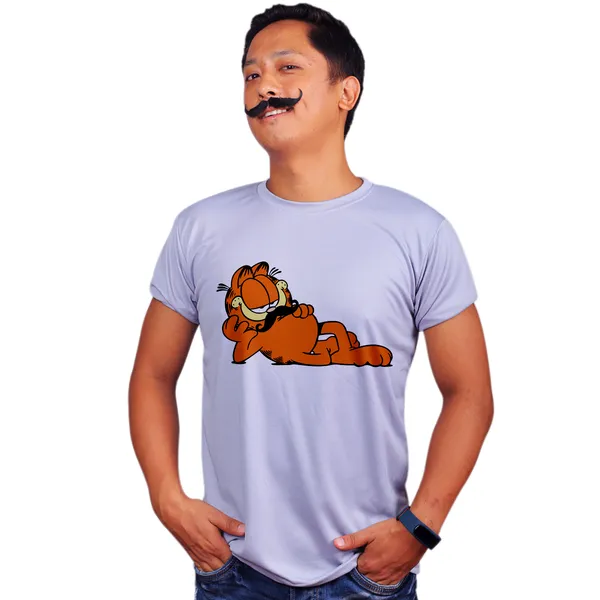 Grey_Classic_Garfield_Mustache_Quick-Dri_T-Shirt_For_Men