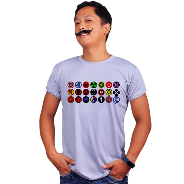 Grey_Dc_Superhero_Logo_Quick-Dri_T-Shirt_For_Men