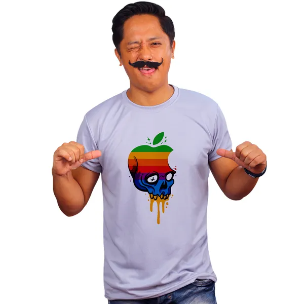 Grey_Deadly_Apple_Skull_Quick-Dri_T-Shirt_For_Men