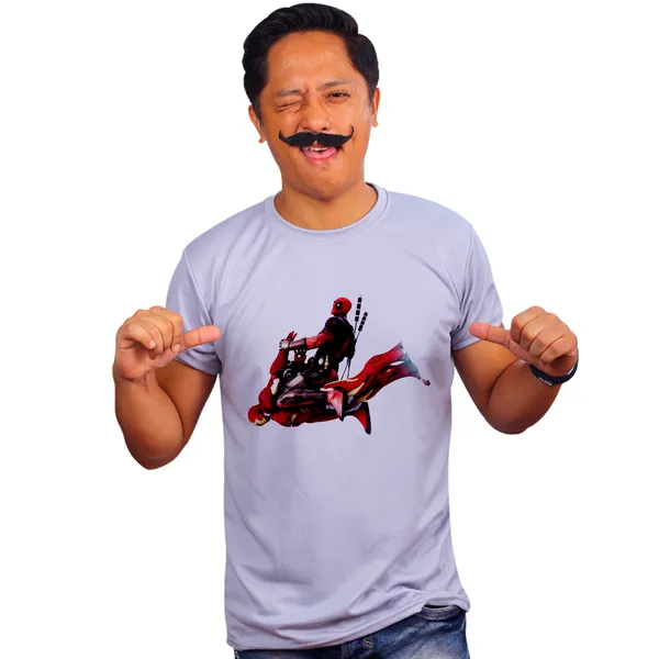 Grey_Deadpool_Flying_On_Iron_Man_160_GSM_Quick-Dri_T-Shirt_For_Men