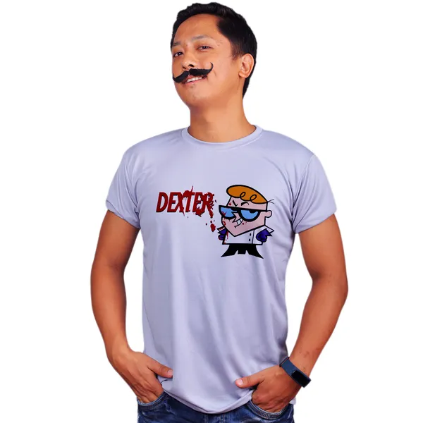 Grey_Dexter_Cartoon_In_New_Style_160_GSM_Quick-Dri_T-Shirt_For_Men