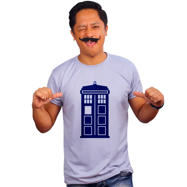 Grey_Doctor_Who_Tardis_Front_160_GSM_Quick-Dri_T-Shirt_For_Men