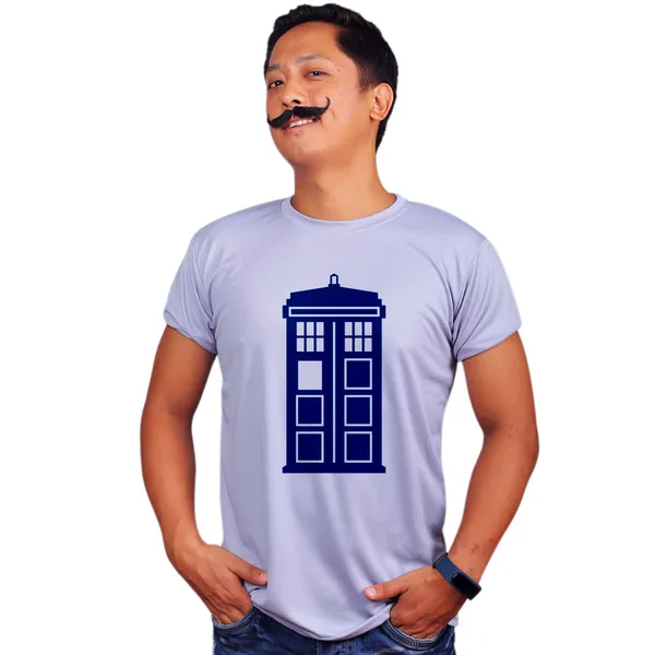 Grey_Doctor_Who_Tardis_Front_160_GSM_Quick-Dri_T-Shirt_For_Men