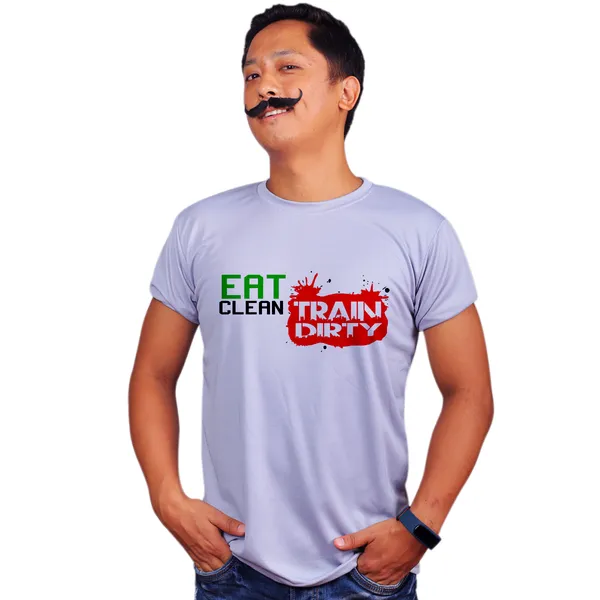 Grey_Eat_Clean_Train_Dirty_160_GSM_Quick-Dri_T-Shirt_For_Men