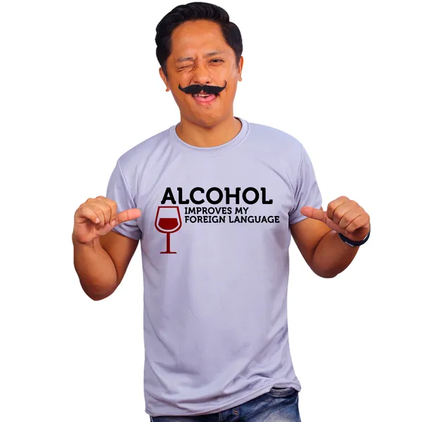 Grey_Alcohol_Improves_My_Foreign_Language_160_GSM_Quick-Dri_T-Shirt_For_Men