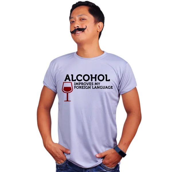 Grey_Alcohol_Improves_My_Foreign_Language_160_GSM_Quick-Dri_T-Shirt_For_Men