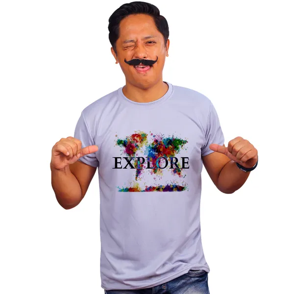Grey_Explore_The_World_Quick-Dri_T-Shirt_For_Men