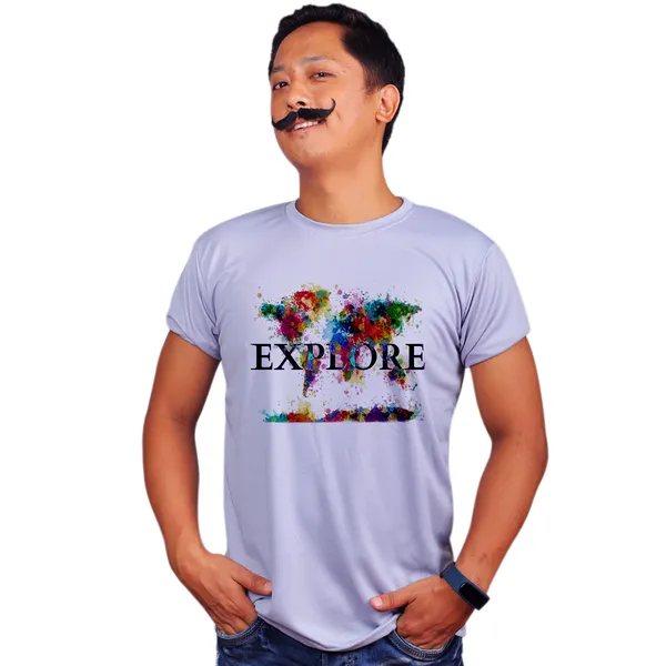 Grey_Explore_The_World_Quick-Dri_T-Shirt_For_Men