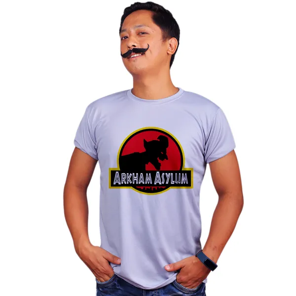 Grey_Arkham_Asylum_Joker_Logo_160_GSM_Quick-Dri_T-Shirt_For_Men