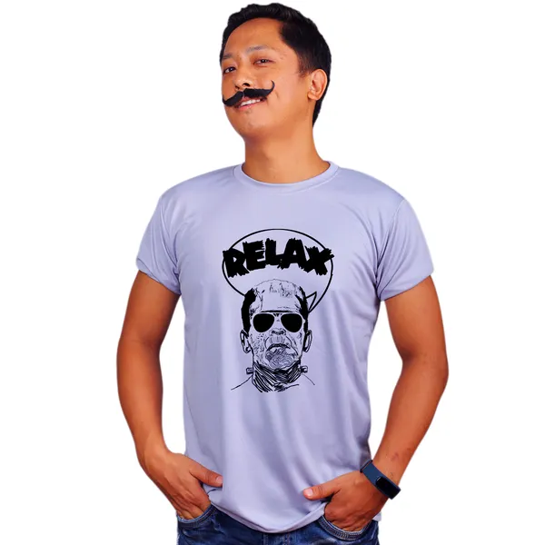 Grey_Frankiestein_Say_Relax_Quick-Dri_T-Shirt_For_Men