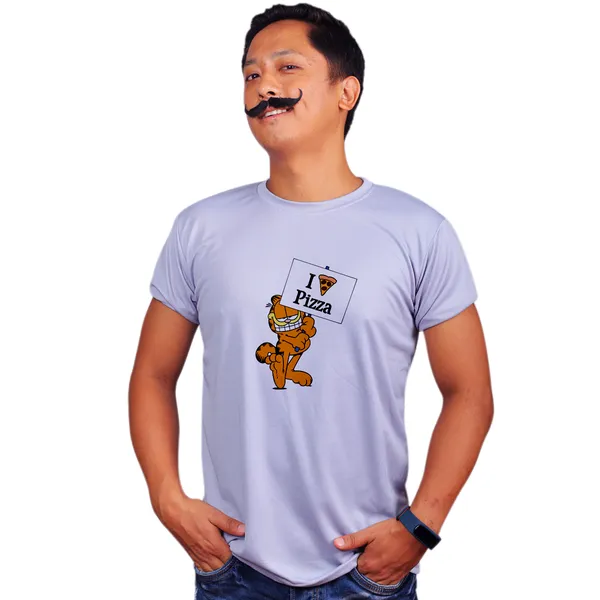 Grey_Garfield_I_Love_Pizza_160_GSM_Quick-Dri_T-Shirt_For_Men