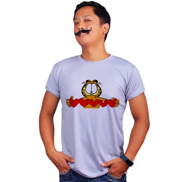 Grey_Garfield_Love_Quick-Dri_T-Shirt_For_Men