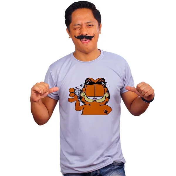 Grey_Garfield_On_The_Phone_Quick-Dri_T-Shirt_For_Men