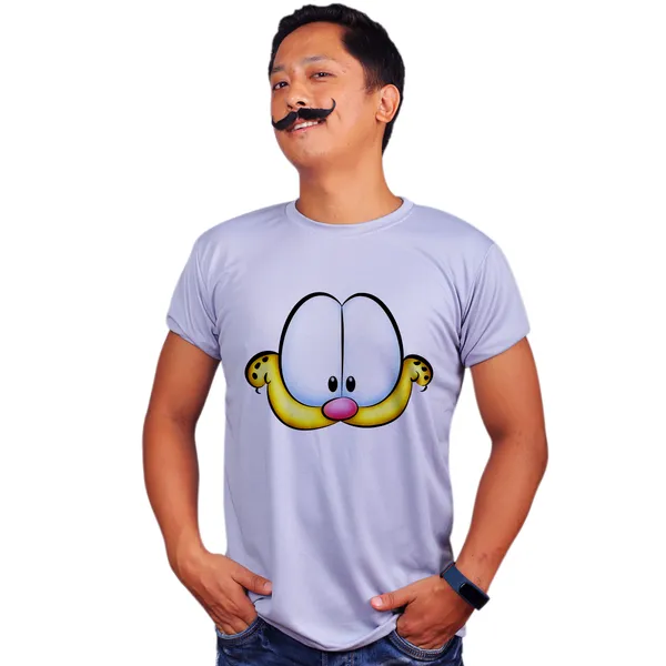 Grey_Garfields_Face_Quick-Dri_T-Shirt_For_Men
