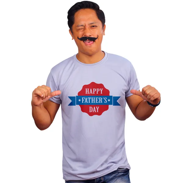 Grey_Happy_Fathers_Day_Badge_160_GSM_Quick-Dri_T-Shirt_For_Men