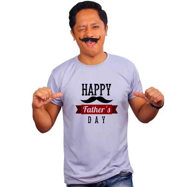 Grey_Happy_Mooch_Fathers_Day_160_GSM_Quick-Dri_T-Shirt_For_Men