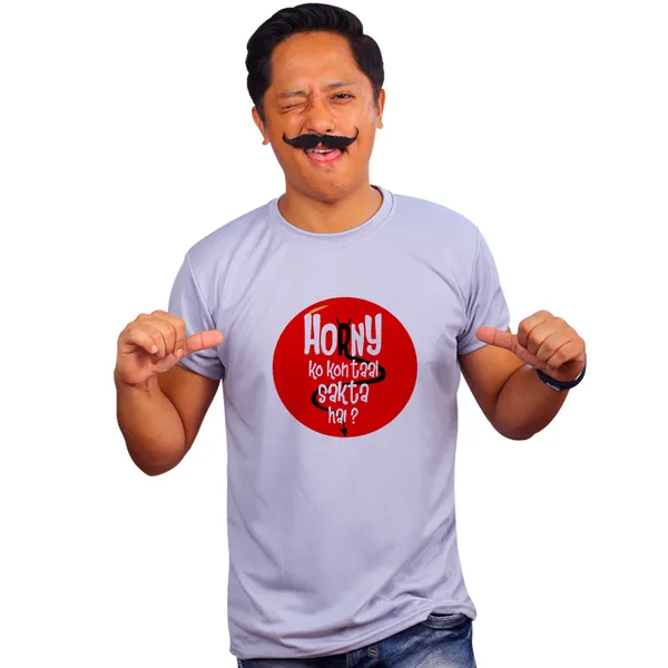 Grey_Horny_Ko_Kon_Taal_Sakta_Hai_Quick-Dri_T-Shirt_For_Men