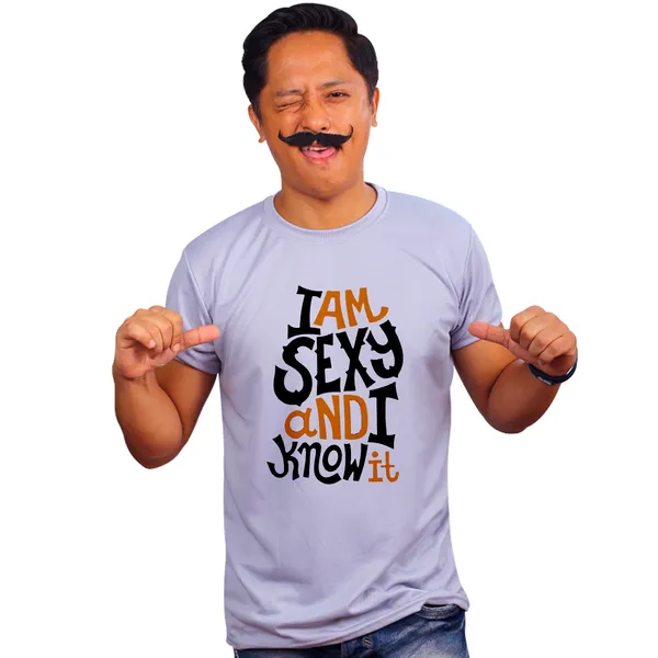 Grey_I_Am_Sexy_And_I_Know_It_Baground_160_GSM_Quick-Dri_T-Shirt_For_Men
