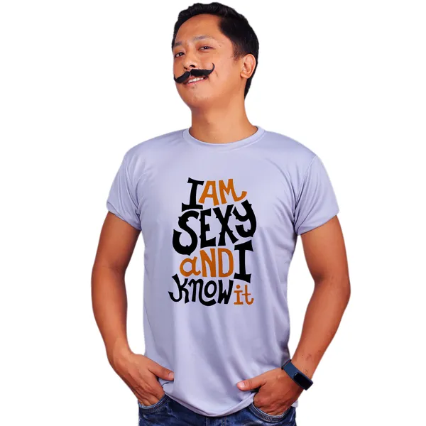 Grey_I_Am_Sexy_And_I_Know_It_Baground_160_GSM_Quick-Dri_T-Shirt_For_Men
