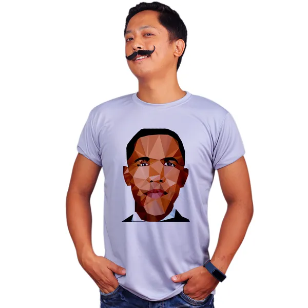 Grey_Barack_Obama_Geometric_Art_Quick-Dri_T-Shirt_For_Men