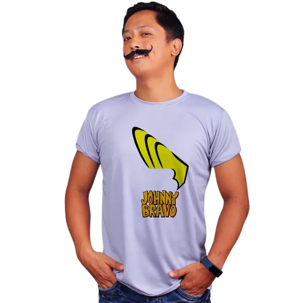 Grey_Johnny_Bravo_Hair_Quick-Dri_T-Shirt_For_Men