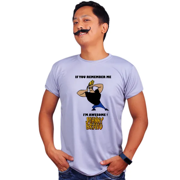 Grey_Johnny_Bravo_Im_Awesome_160_GSM_Quick-Dri_T-Shirt_For_Men