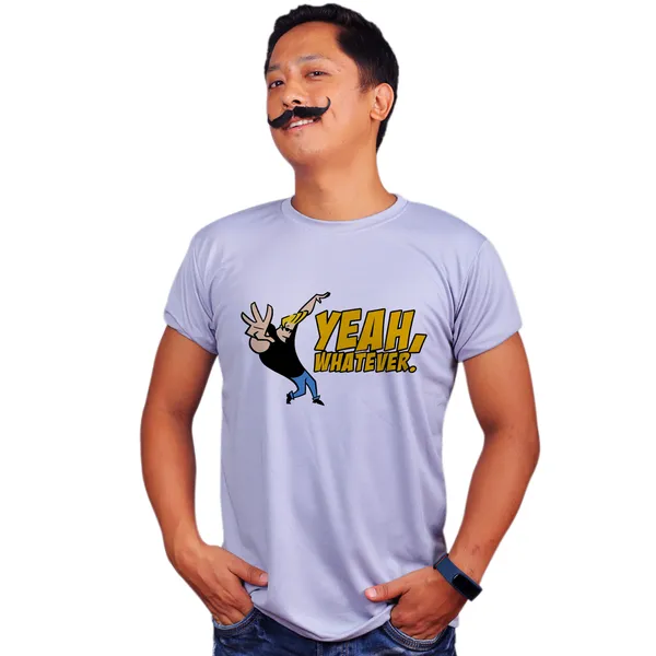 Grey_Johnny_Bravo_Yeah_Whatever_160_GSM_Quick-Dri_T-Shirt_For_Men