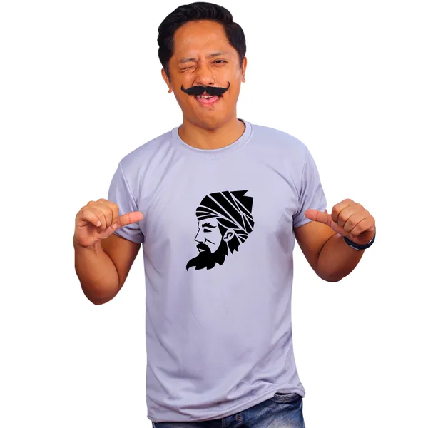 Grey_Left_Indian_Nawab_Turban_And_Beard_Quick-Dri_T-Shirt_For_Men