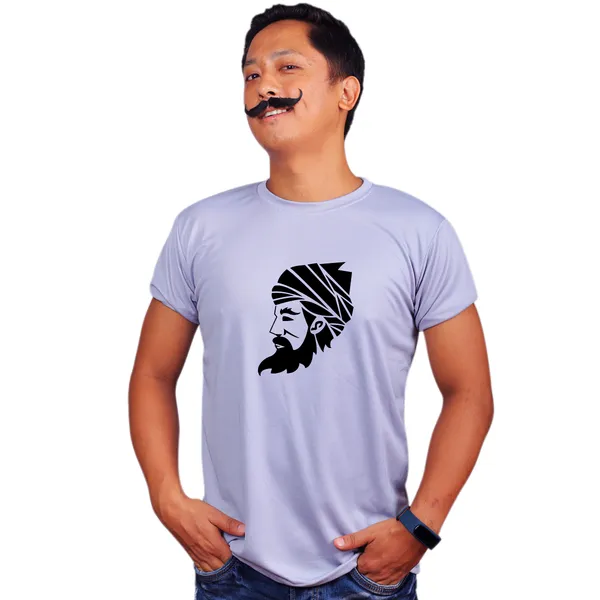 Grey_Left_Indian_Nawab_Turban_And_Beard_Quick-Dri_T-Shirt_For_Men