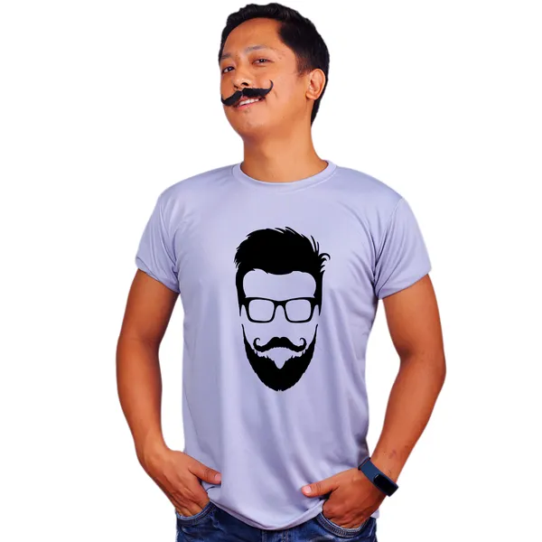 Grey_Mr_Cool_Beard_160_GSM_Quick-Dri_T-Shirt_For_Men