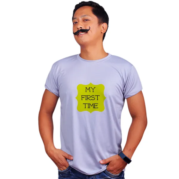 Grey_My_First_Time_Yellow_Baground_Quick-Dri_T-Shirt_For_Men