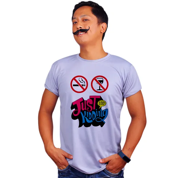 Grey_No_Smoking_No_Drinking_Just_Kidding_Quick-Dri_T-Shirt_For_Men