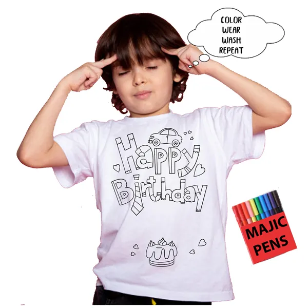 White_Magic_Happy_Birthday_Print_Quick-Dri_T-Shirt_For_Kids_With_Color_Pens