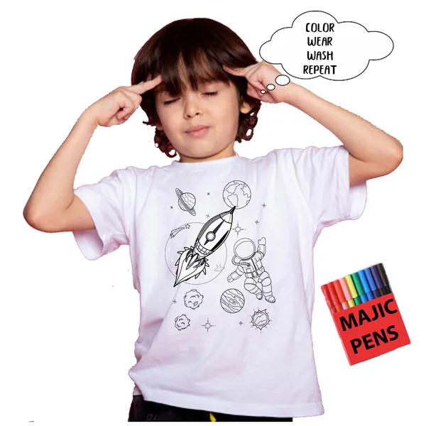 White_Magic_Space_Print_Quick-Dri_T-Shirt_For_Kids_With_Color_Pens