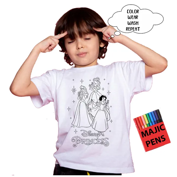 White_Magic_Disney_Princess_Print_Quick-Dri_T-Shirt_For_Kids_With_Color_Pens