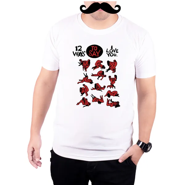 White_12_Ways_To_Say_I_Love_You_160_GSM_Quick-Dri_T-Shirt_For_Men