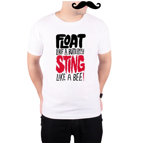 White_Float_Like_A_Butterfly_Sting_Like_A_Bee_Md_Ali_160_GSM_Quick-Dri_T-Shirt_For_Men