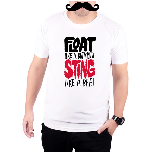White_Float_Like_A_Butterfly_Sting_Like_A_Bee_Md_Ali_160_GSM_Quick-Dri_T-Shirt_For_Men