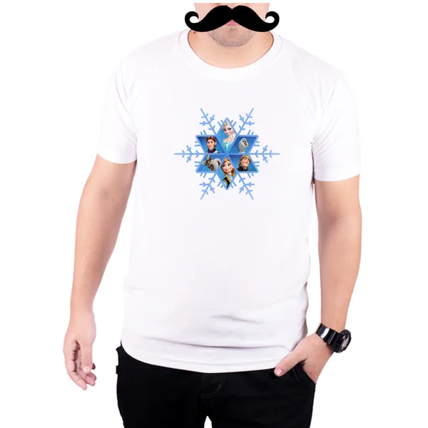 White_Frozen_Characters_Snowflake_160_GSM_Quick-Dri_T-Shirt_For_Men