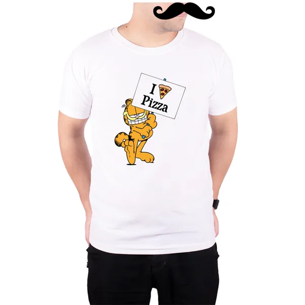 White_Garfield_I_Love_Pizza_160_GSM_Quick-Dri_T-Shirt_For_Men