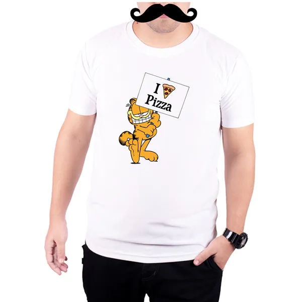 White_Garfield_I_Love_Pizza_160_GSM_Quick-Dri_T-Shirt_For_Men