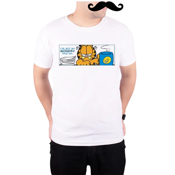 White_Garfield_Monday_Face_On_160_GSM_Quick-Dri_T-Shirt_For_Men